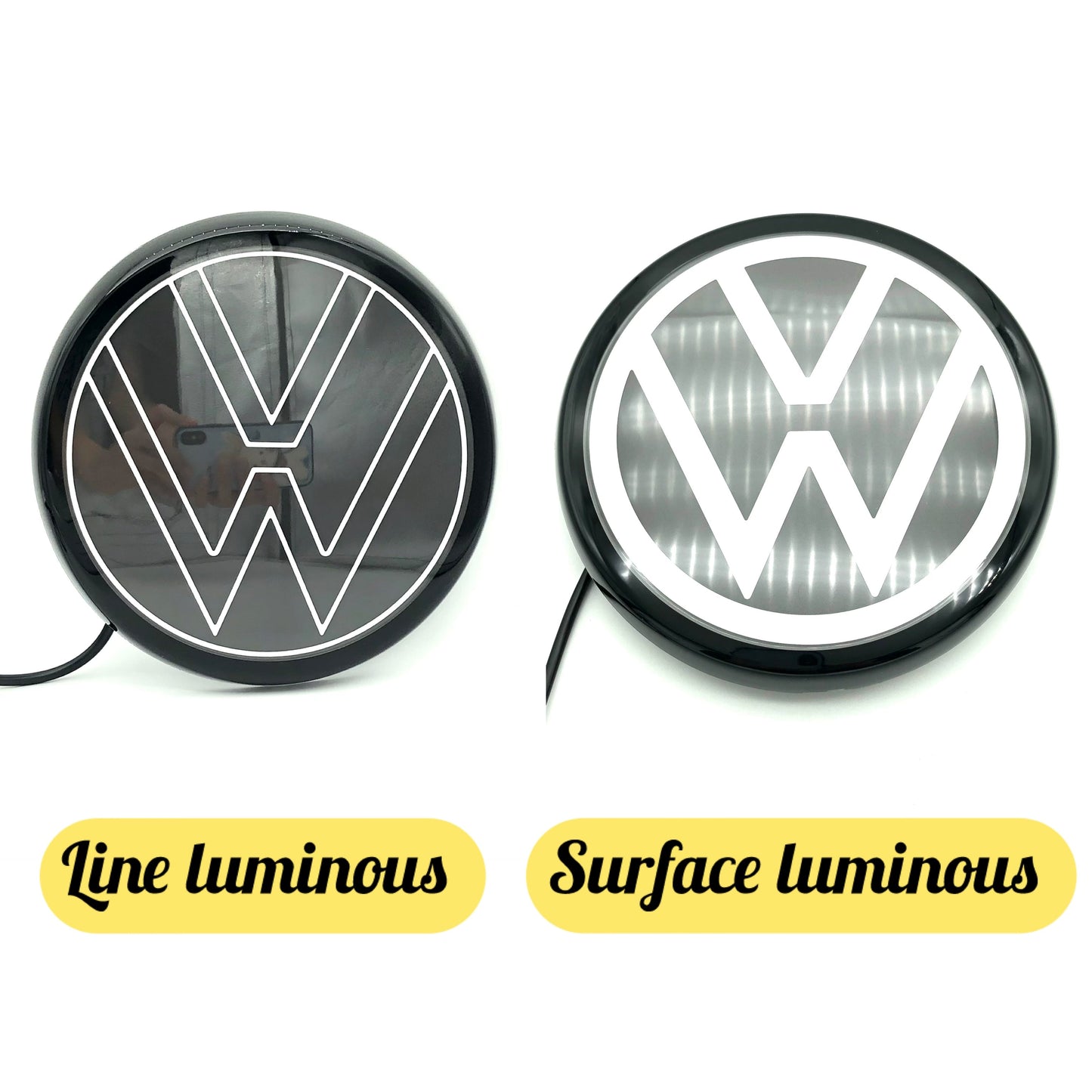 Volkswagen logo front grill LED mirror illuminated emblem ACC radar compatible-3