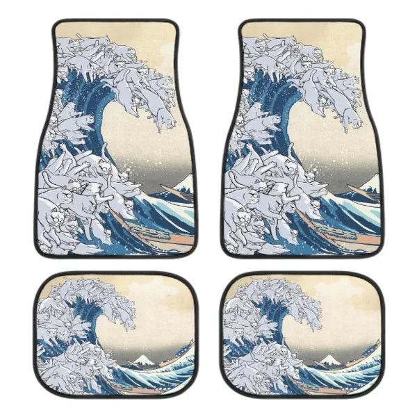 The Great Wave Off Kanagawa Car Floor Mats 4 Pieces Car Rubber Floor Mats Full Set, All Weather Mats for SUV Sedan Trucks Sticker Boss