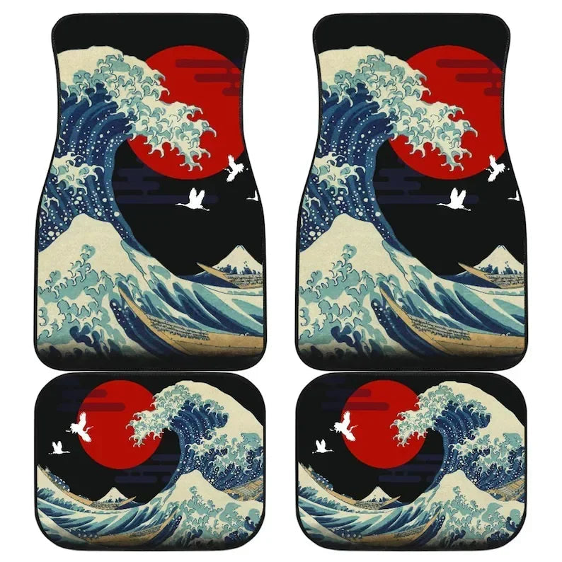 The Great Wave Off Kanagawa Car Floor Mats 4 Pieces Car Rubber Floor Mats Full Set, All Weather Mats for SUV Sedan Trucks Sticker Boss