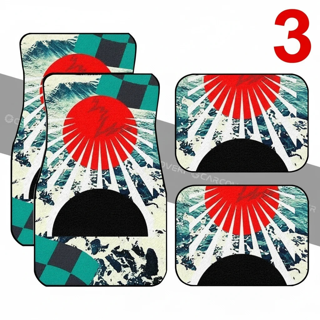 The Great Wave Off Kanagawa Car Floor Mats 4 Pieces Car Rubber Floor Mats Full Set, All Weather Mats for SUV Sedan Trucks Sticker Boss