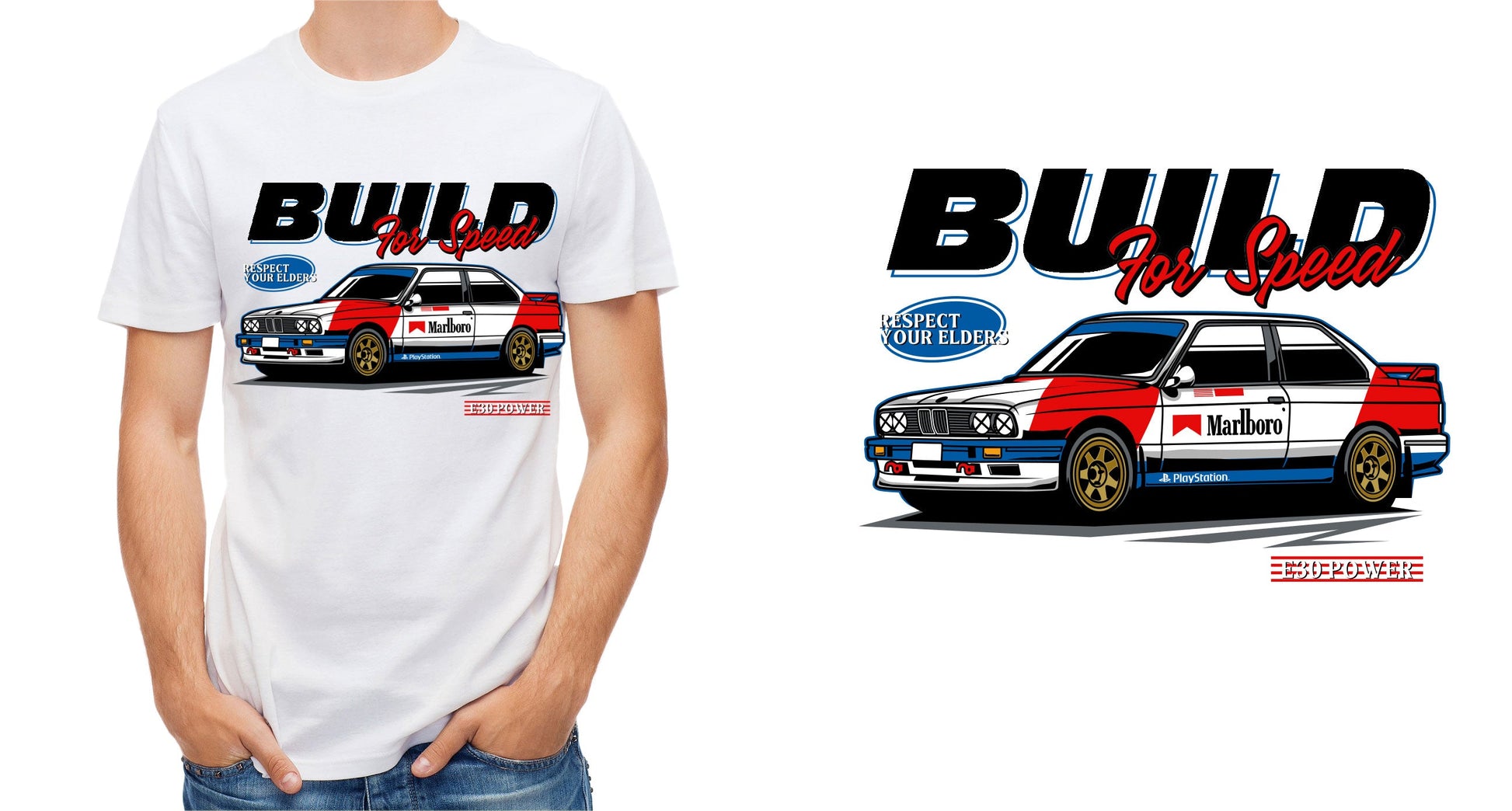 BMW E30 M3 Marlboro T-Shirt Sticker Boss